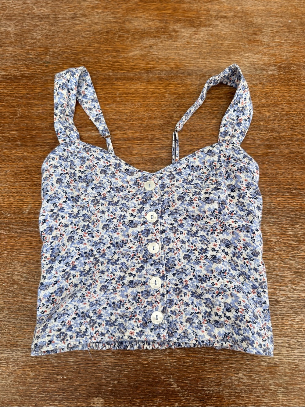 Abercrombie & Fitch Blue Multi Floral Button-Front Crop Cami